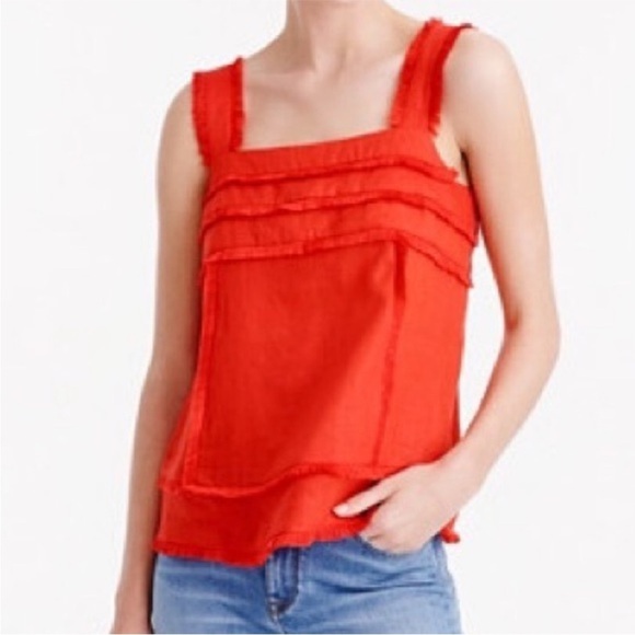J.Crew Fringe Linen Square Neck Tank Top Size 10 - Picture 2 of 9